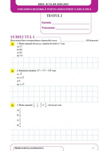 Evaluare nationala 2022-2023 (testul 2 matematica)