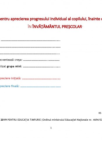 Fisa de apreciere a progresului individual - grupa mini Fisa de apreciere a progresului individual - grupa mini