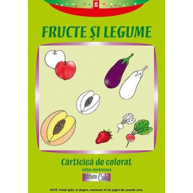 Carte de colorat: Fructe si legume (print A4) 