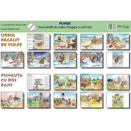 set Planse povesti - Ursul pacalit de vulpe (9 planse A3), Punguta cu doi bani (9 planse A3)