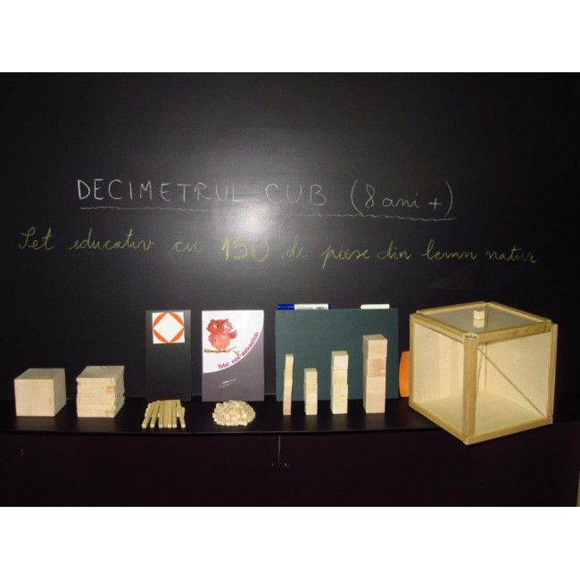 Set didactic DECIMETRUL cub (150 de piese din lemn natur)